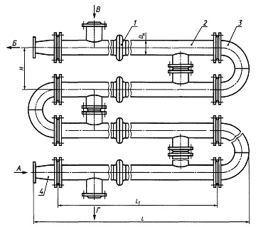 Схема подогреватель разъемный с компенсаторами теплового расширения из секций РГК,РПК